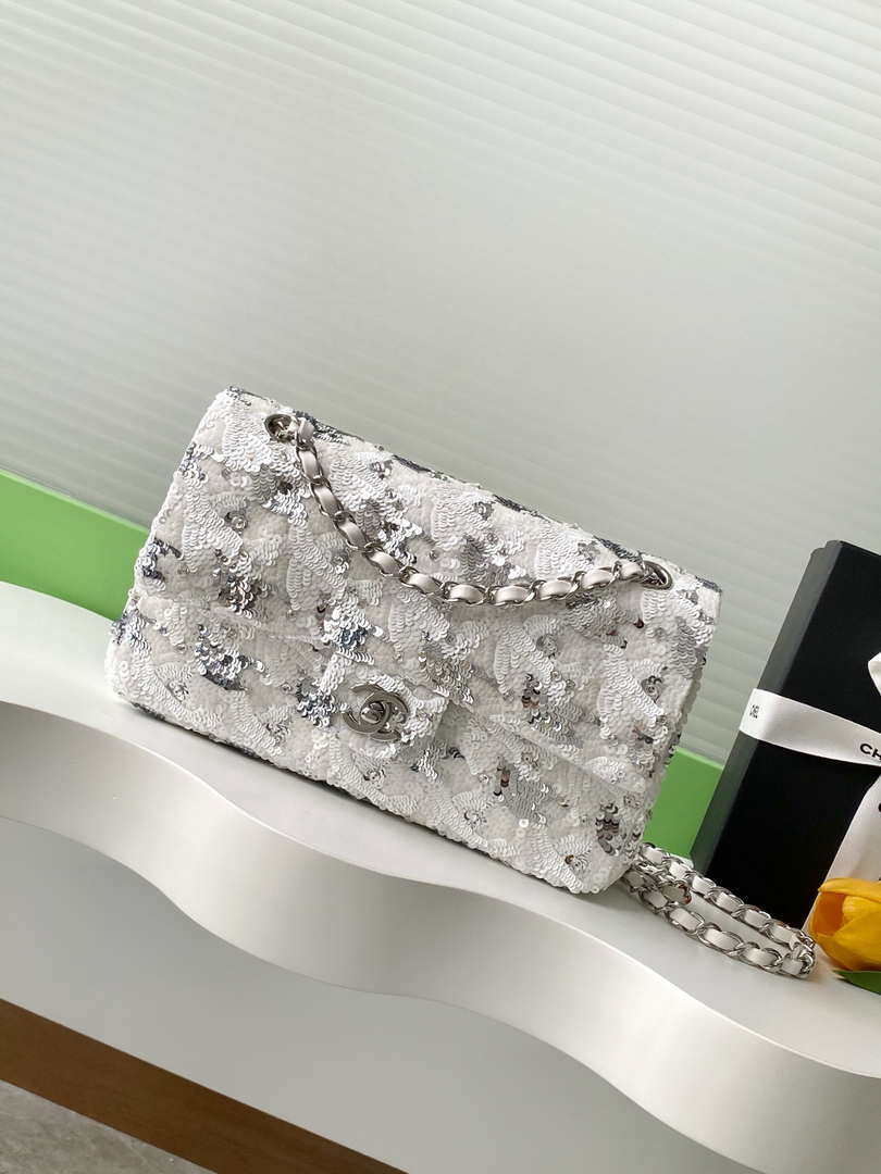 Chanel A01112 Flap Classic 11.12 Handbag Silver and sequined beads - Default Title - View 1