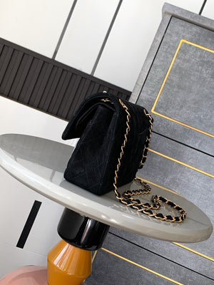 Chanel A01112 Flap Classic 11.12 Handbag Suede leather & Gold-Tone Metal Black - Default Title - View 2