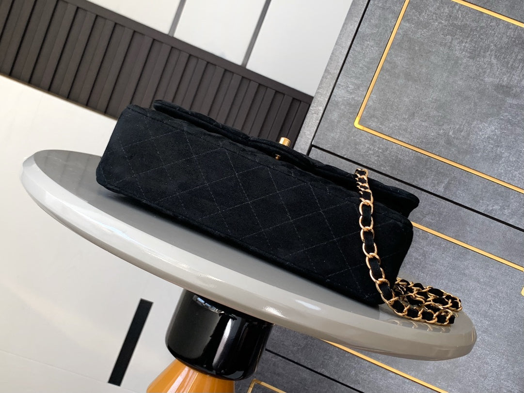 Chanel A01112 Flap Classic 11.12 Handbag Suede leather & Gold-Tone Metal Black