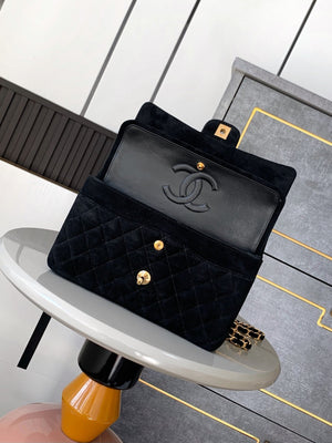 Chanel A01112 Flap Classic 11.12 Handbag Suede leather & Gold-Tone Metal Black - Default Title - View 5