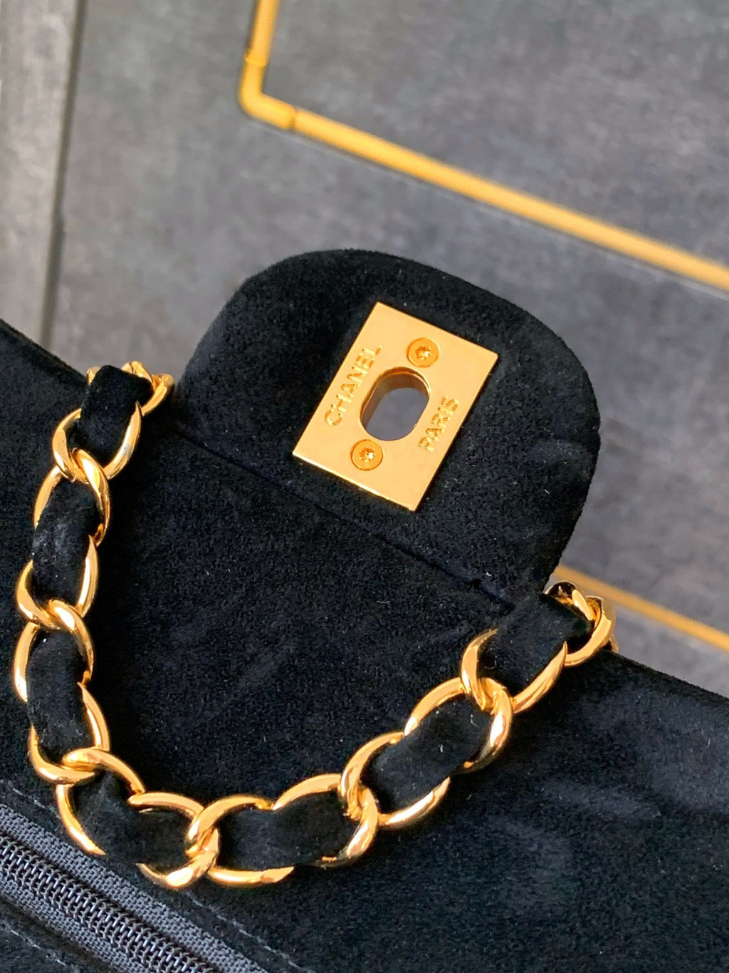 Chanel A01112 Flap Classic 11.12 Handbag Suede leather & Gold-Tone Metal Black