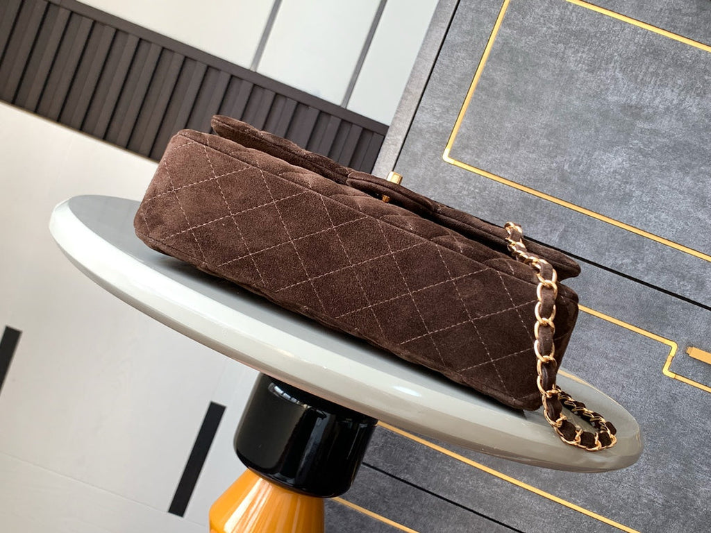 Chanel A01112 Flap Classic 11.12 Handbag Suede leather & Gold-Tone Metal Dark Brown