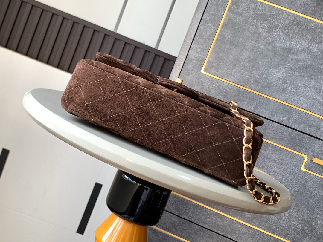Chanel A01112 Flap Classic 11.12 Handbag Suede leather & Gold-Tone Metal Dark Brown