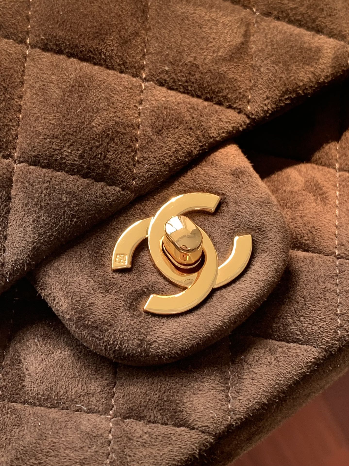 Chanel A01112 Flap Classic 11.12 Handbag Suede leather & Gold-Tone Metal Dark Brown