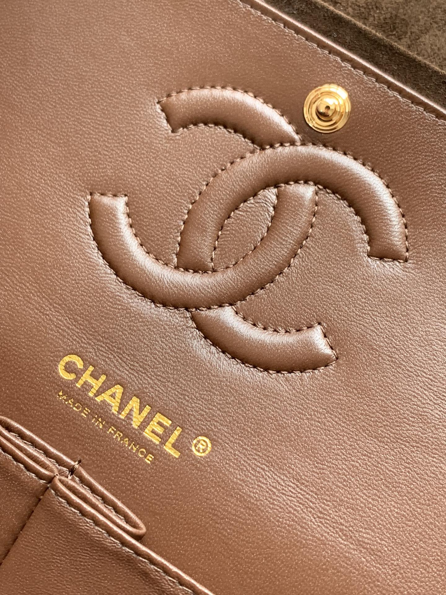 Chanel A01112 Flap Classic 11.12 Handbag Suede leather & Gold-Tone Metal Dark Brown - Default Title - View 7