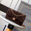 Chanel A01112 Flap Classic 11.12 Handbag Suede leather & Gold-Tone Metal Dark Brown - Default Title - View 1
