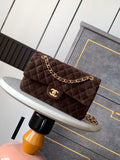 Chanel A01112 Flap Classic 11.12 Handbag Suede leather & Gold-Tone Metal Dark Brown