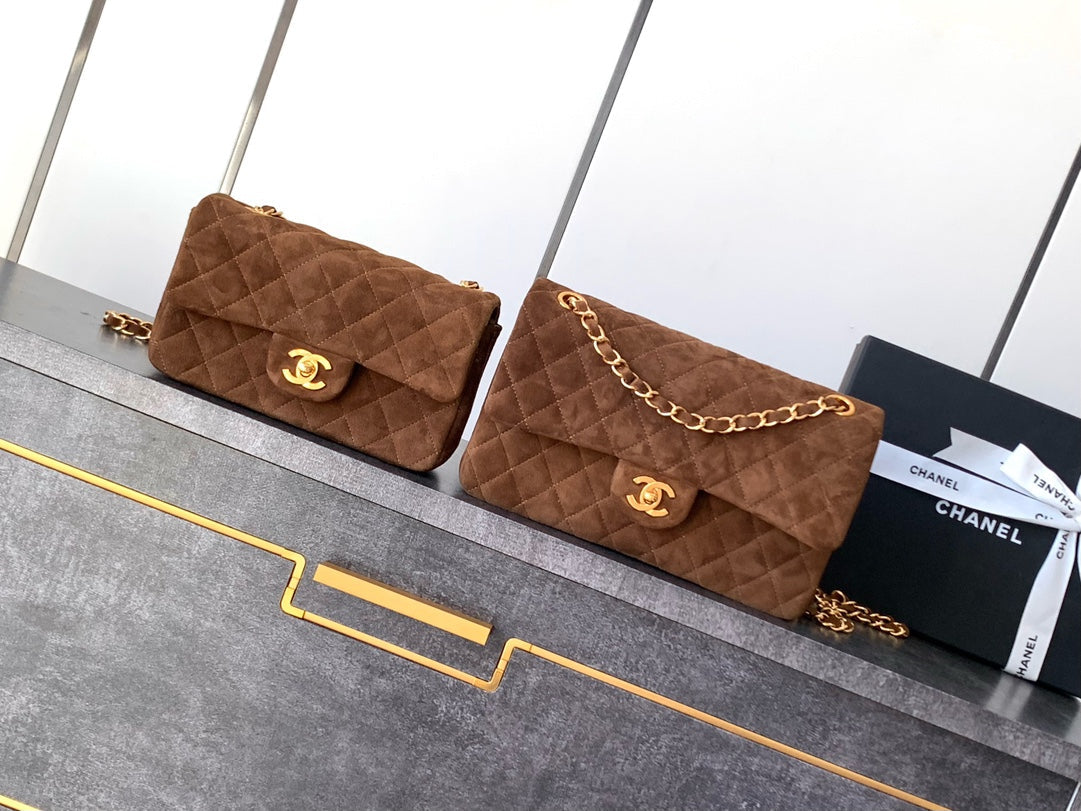 Chanel A01112 Flap Classic 11.12 Handbag Suede leather & Gold-Tone Metal Tan - Default Title - View 2