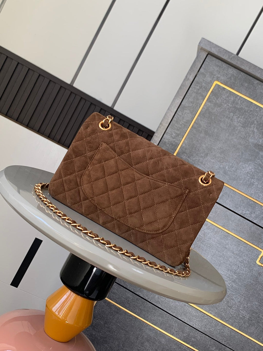Chanel A01112 Flap Classic 11.12 Handbag Suede leather & Gold-Tone Metal Tan