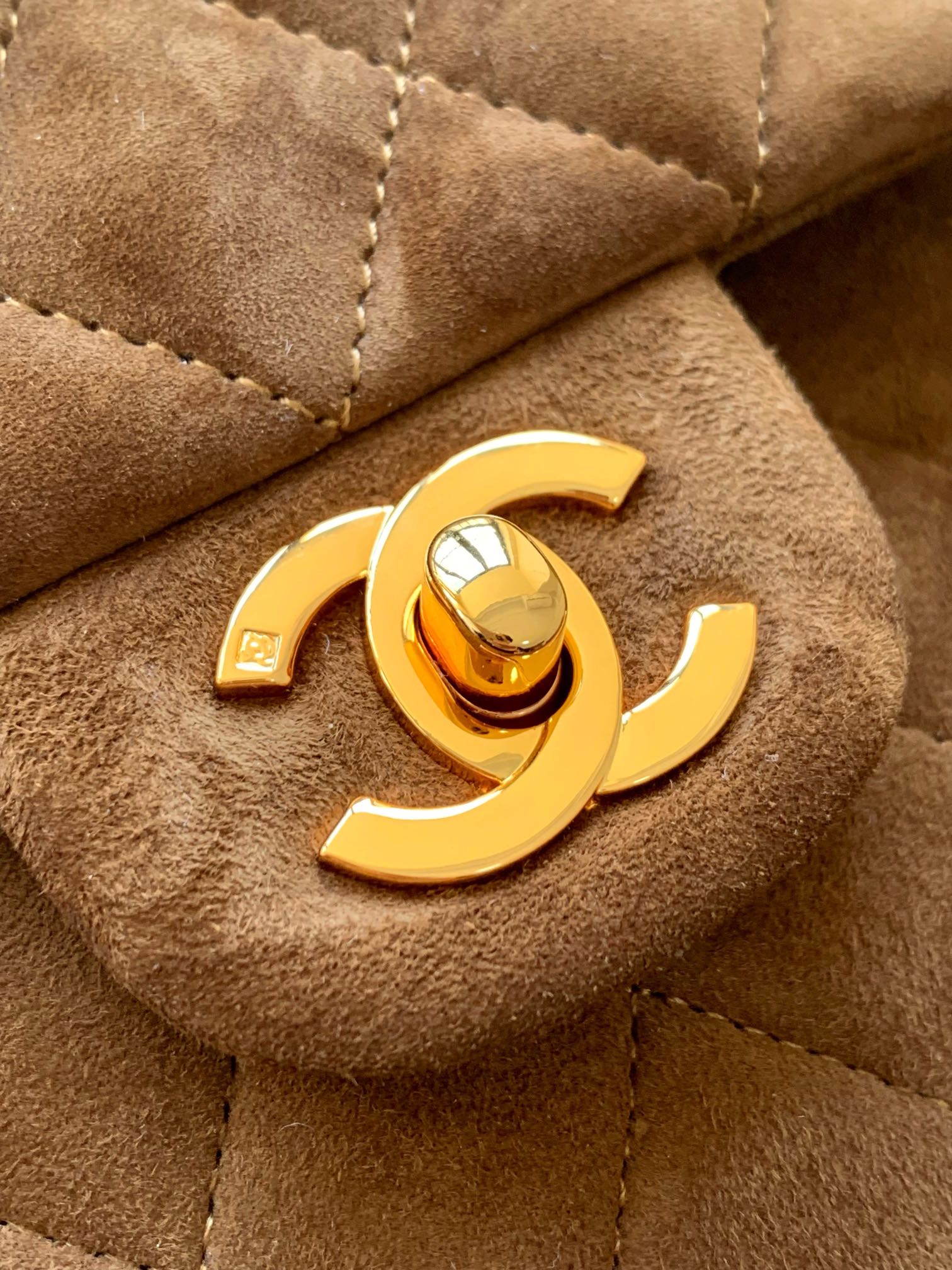 Chanel A01112 Flap Classic 11.12 Handbag Suede leather & Gold-Tone Metal Tan