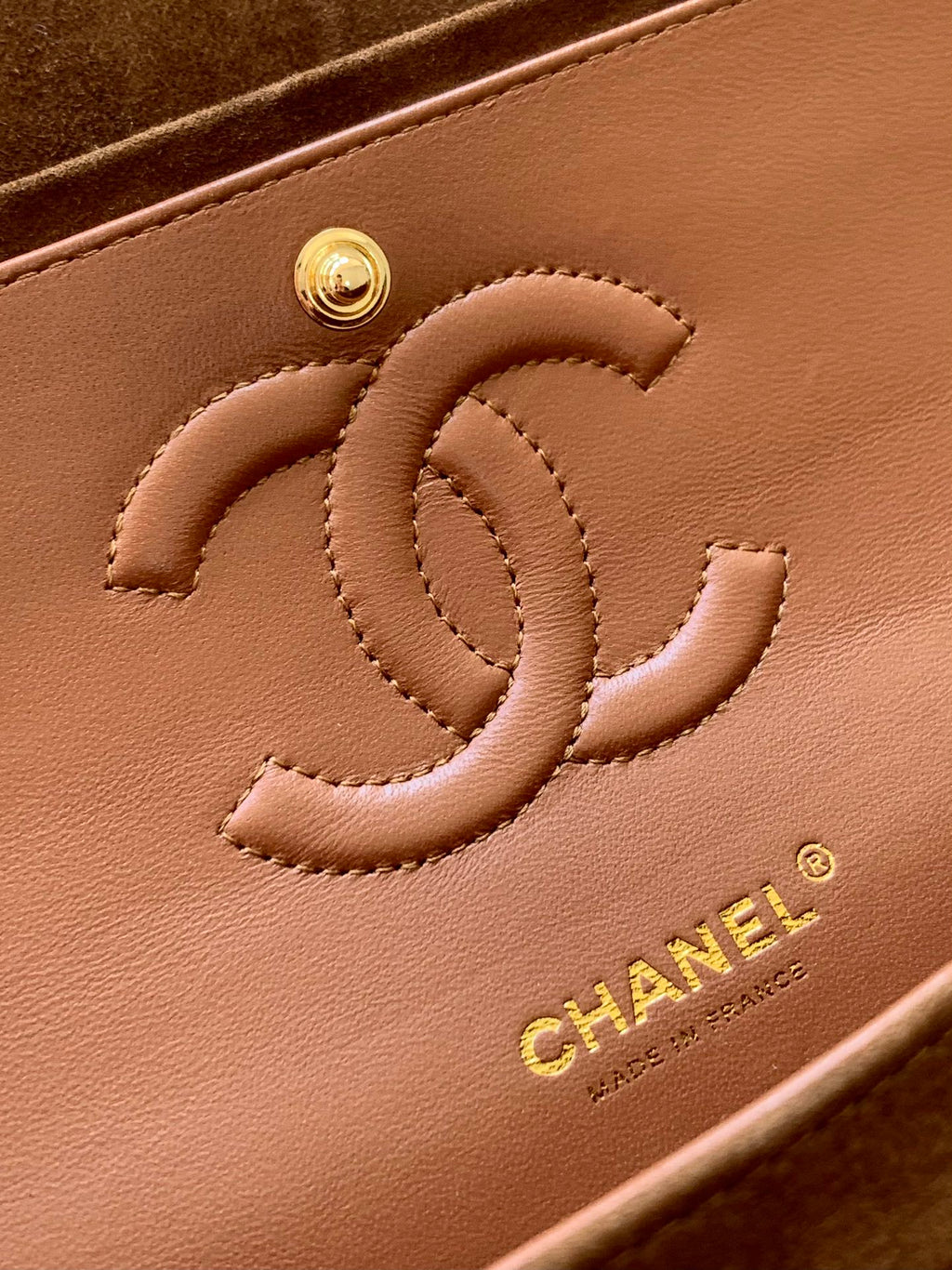Chanel A01112 Flap Classic 11.12 Handbag Suede leather & Gold-Tone Metal Tan