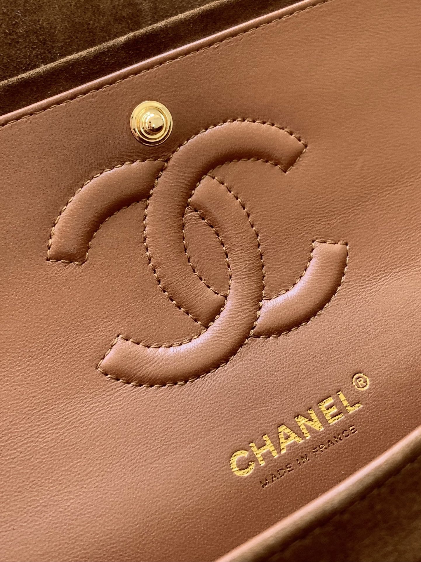 Chanel A01112 Flap Classic 11.12 Handbag Suede leather & Gold-Tone Metal Tan