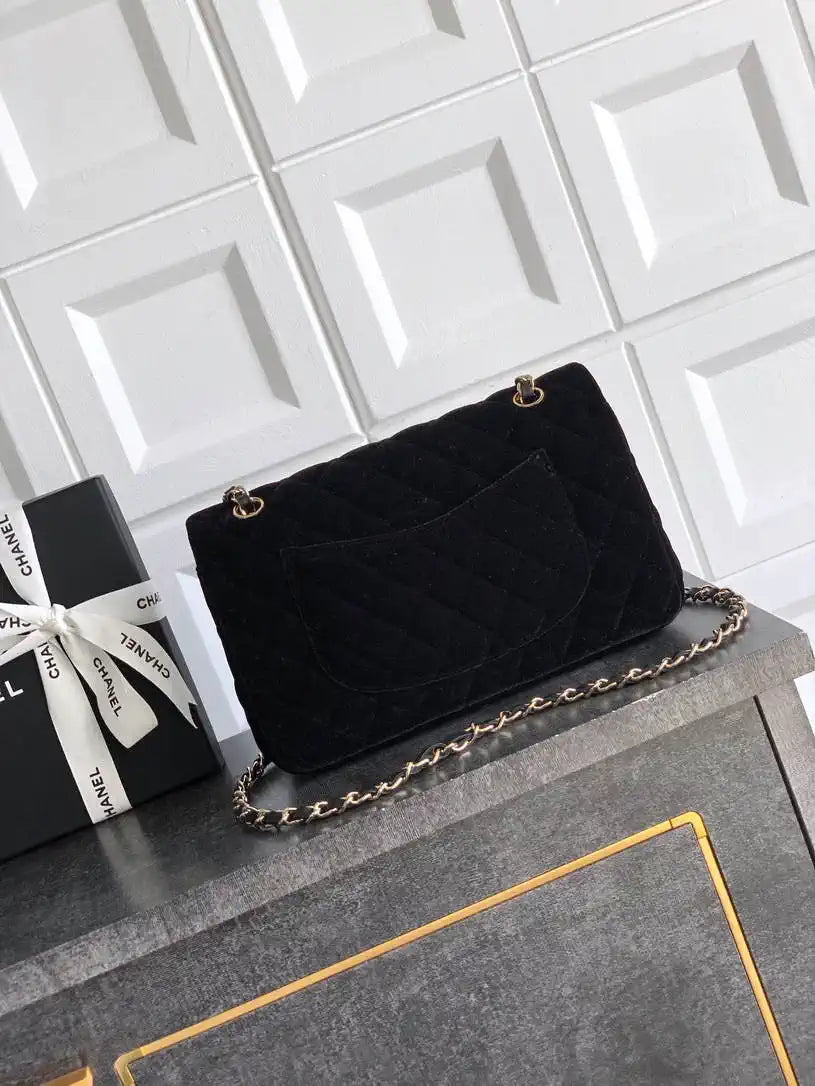 Chanel A01112 Flap Classic 11.12 Handbag Velvet diamond pattern Black