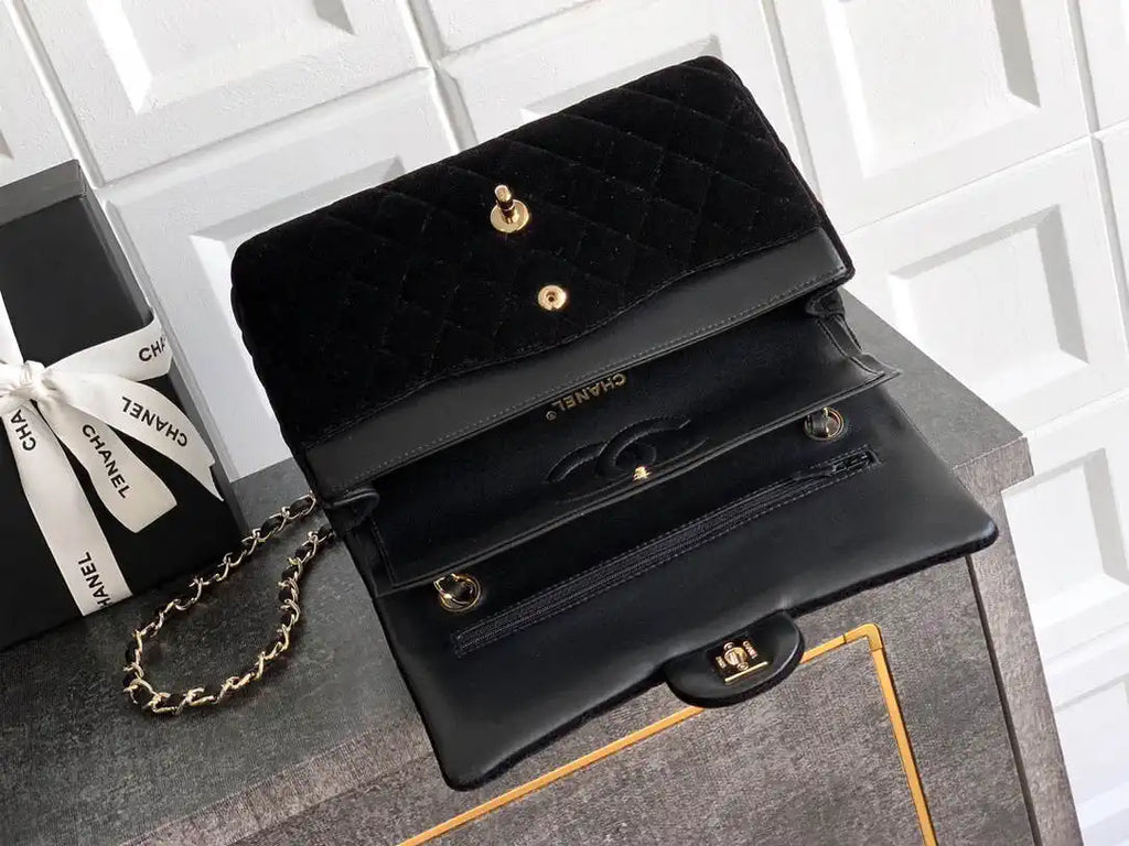 Chanel A01112 Flap Classic 11.12 Handbag Velvet diamond pattern Black