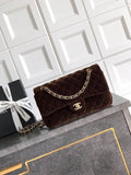 Chanel A01112 Flap Classic 11.12 Handbag Velvet diamond pattern Dark Brown