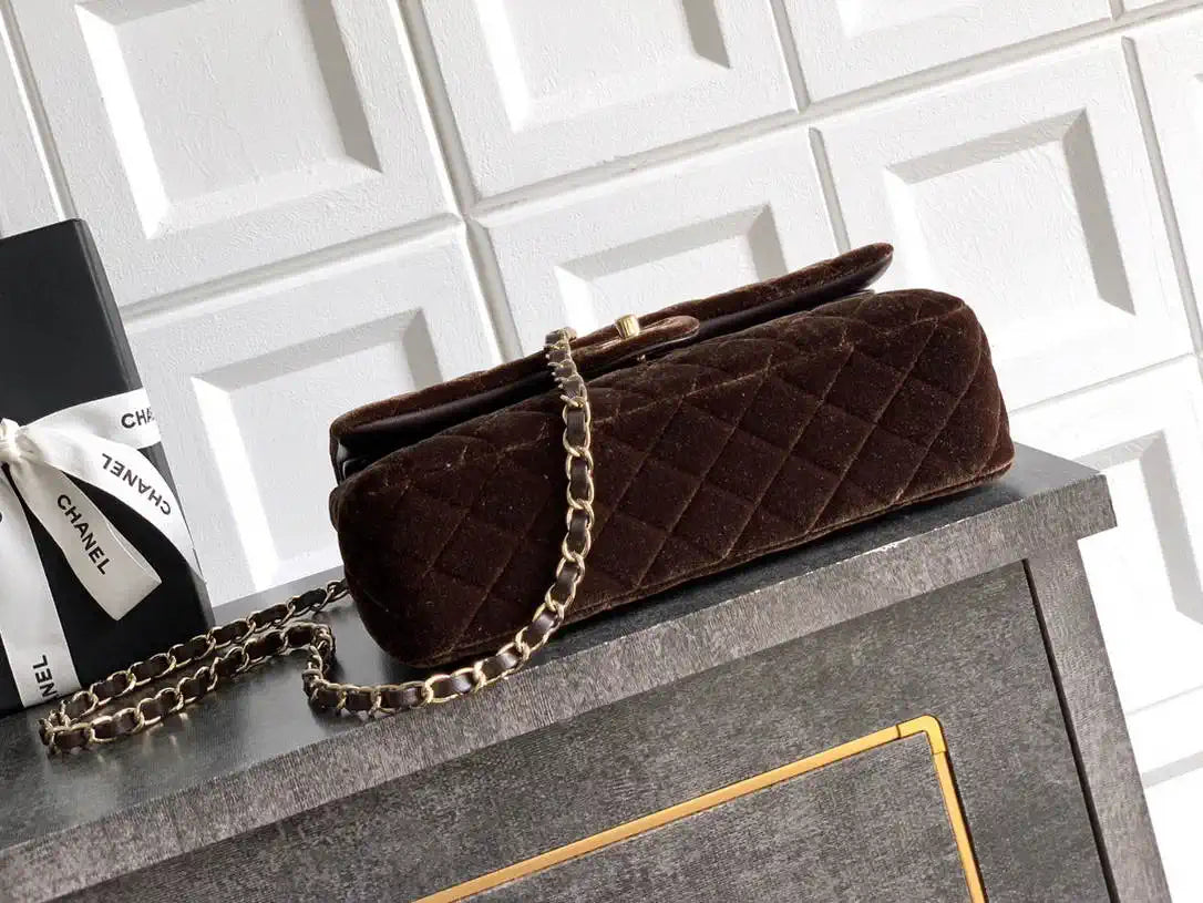 Chanel A01112 Flap Classic 11.12 Handbag Velvet diamond pattern Dark Brown