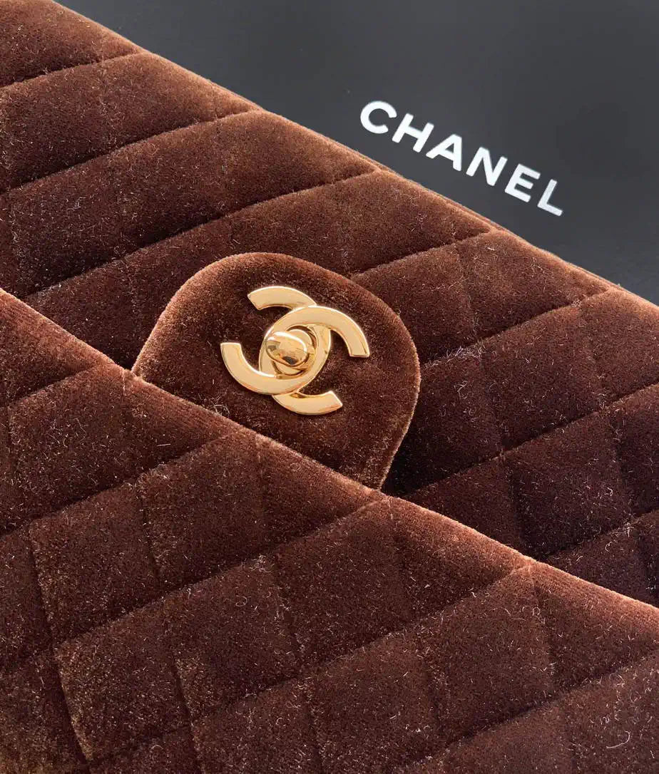 Chanel A01112 Flap Classic 11.12 Handbag Velvet diamond pattern Dark Brown