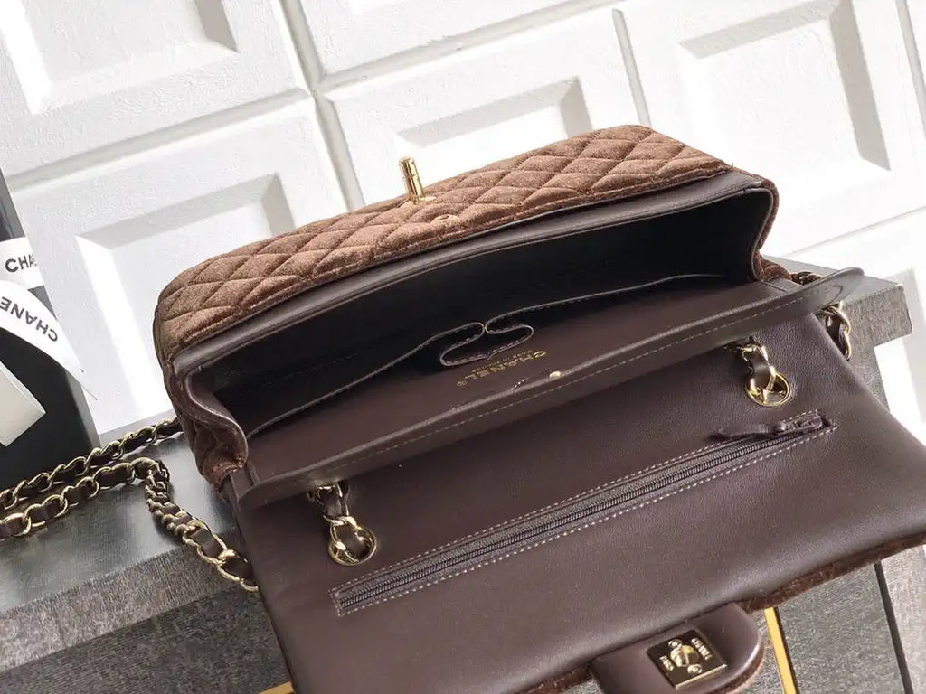 Chanel A01112 Flap Classic 11.12 Handbag Velvet diamond pattern Dark Brown