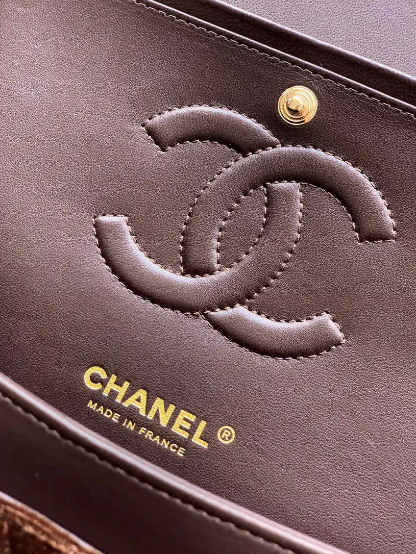 Chanel A01112 Flap Classic 11.12 Handbag Velvet diamond pattern Dark Brown