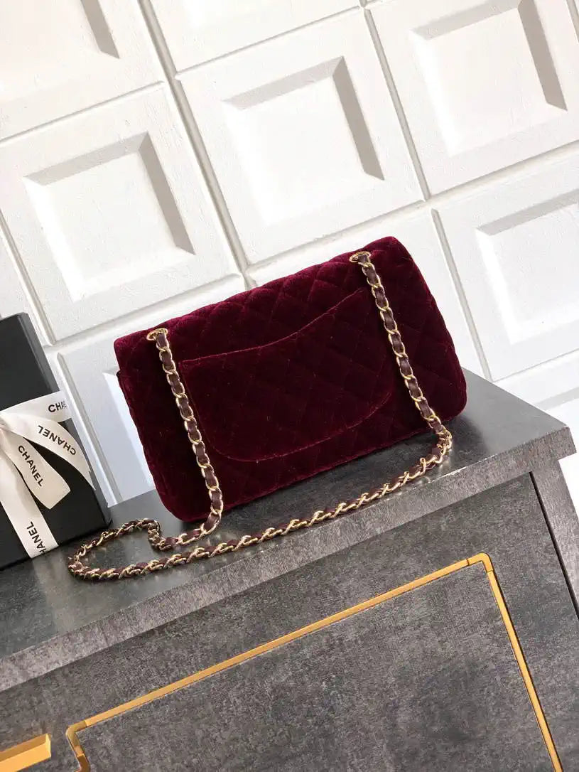 Chanel A01112 Flap Classic 11.12 Handbag Velvet diamond pattern Dark Red