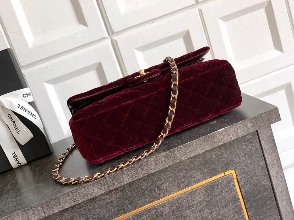 Chanel A01112 Flap Classic 11.12 Handbag Velvet diamond pattern Dark Red