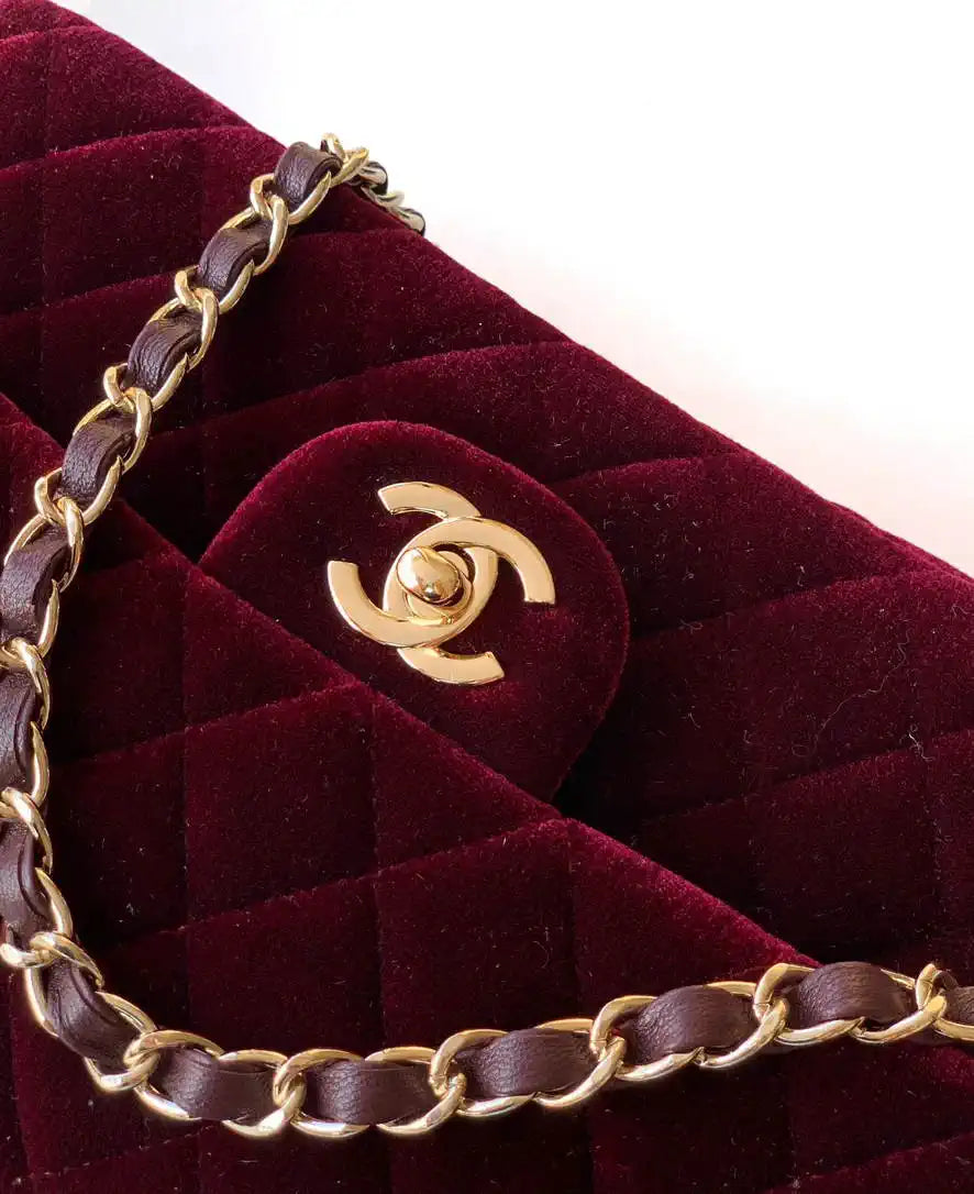 Chanel A01112 Flap Classic 11.12 Handbag Velvet diamond pattern Dark Red