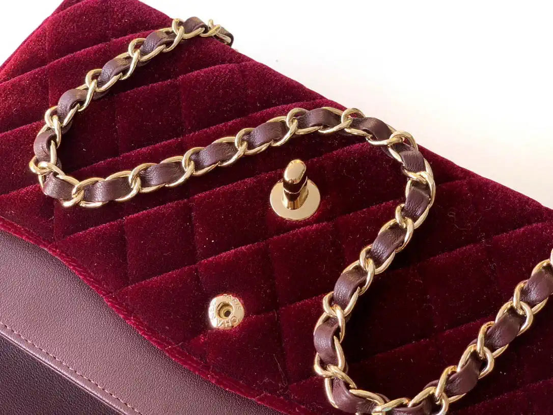 Chanel A01112 Flap Classic 11.12 Handbag Velvet diamond pattern Dark Red