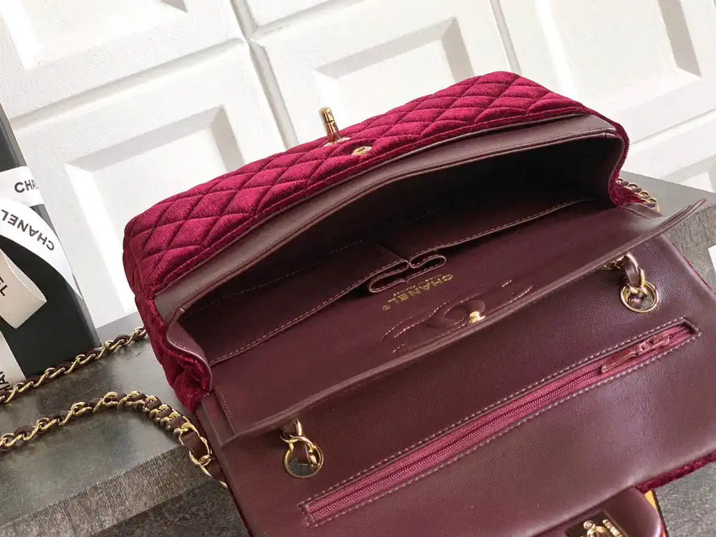 Chanel A01112 Flap Classic 11.12 Handbag Velvet diamond pattern Dark Red
