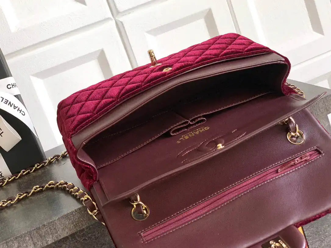 Chanel A01112 Flap Classic 11.12 Handbag Velvet diamond pattern Dark Red