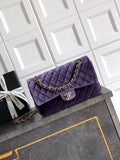 Chanel A01112 Flap Classic 11.12 Handbag Velvet diamond pattern Purple