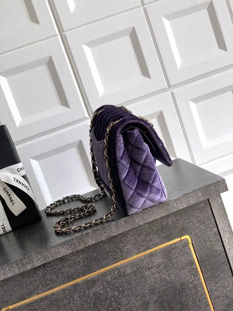 Chanel A01112 Flap Classic 11.12 Handbag Velvet diamond pattern Purple