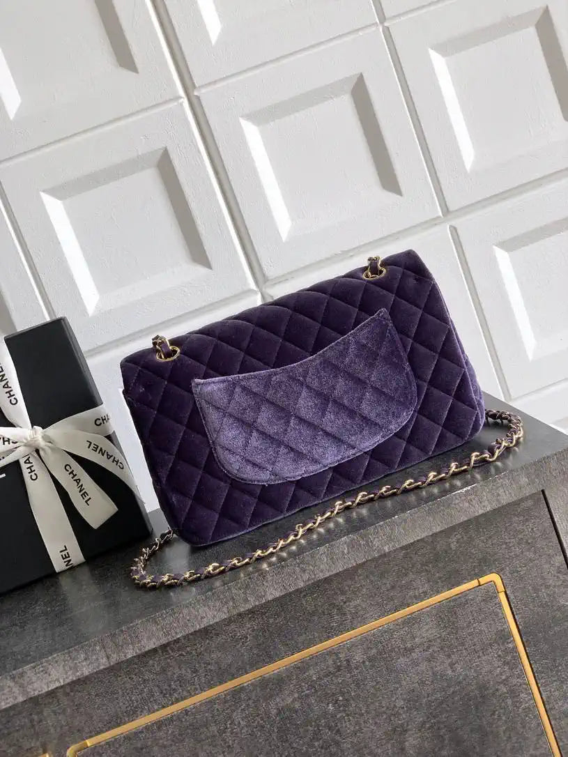 Chanel A01112 Flap Classic 11.12 Handbag Velvet diamond pattern Purple