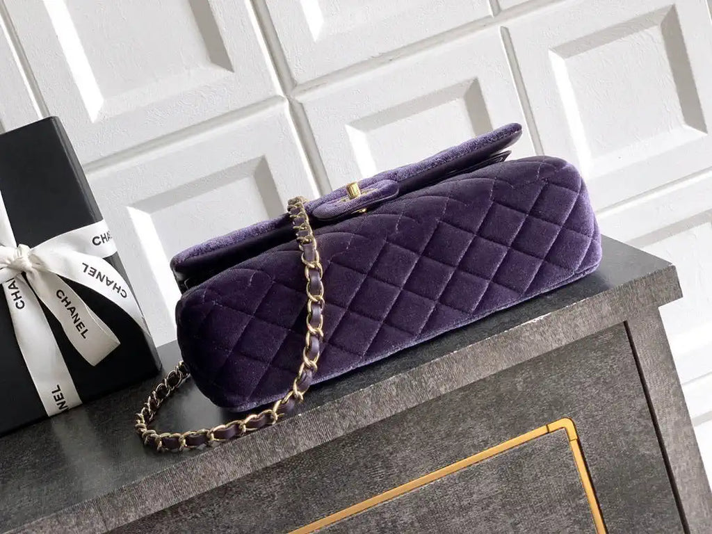 Chanel A01112 Flap Classic 11.12 Handbag Velvet diamond pattern Purple