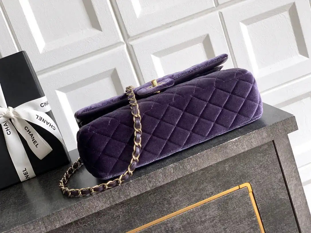 Chanel A01112 Flap Classic 11.12 Handbag Velvet diamond pattern Purple