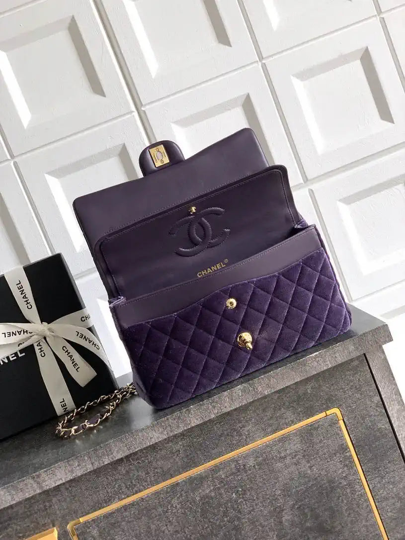 Chanel A01112 Flap Classic 11.12 Handbag Velvet diamond pattern Purple