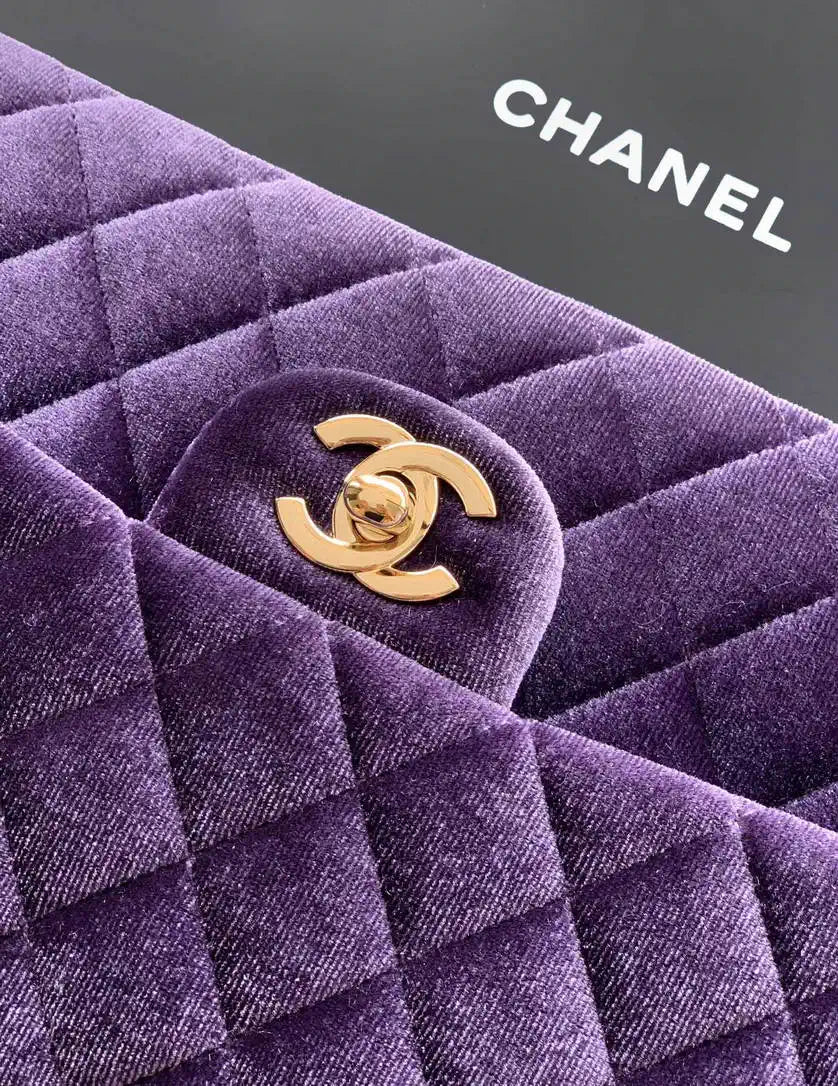 Chanel A01112 Flap Classic 11.12 Handbag Velvet diamond pattern Purple