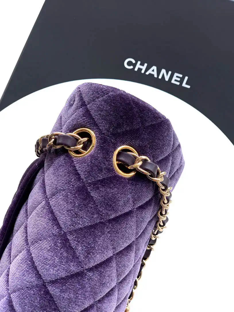 Chanel A01112 Flap Classic 11.12 Handbag Velvet diamond pattern Purple