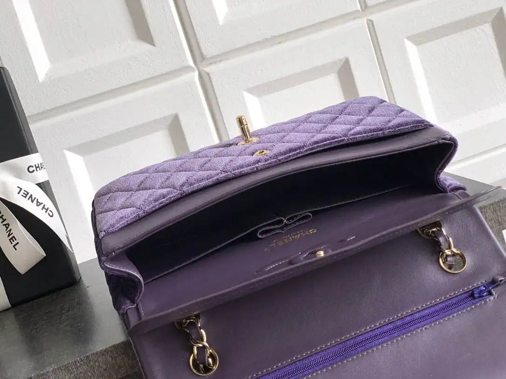 Chanel A01112 Flap Classic 11.12 Handbag Velvet diamond pattern Purple