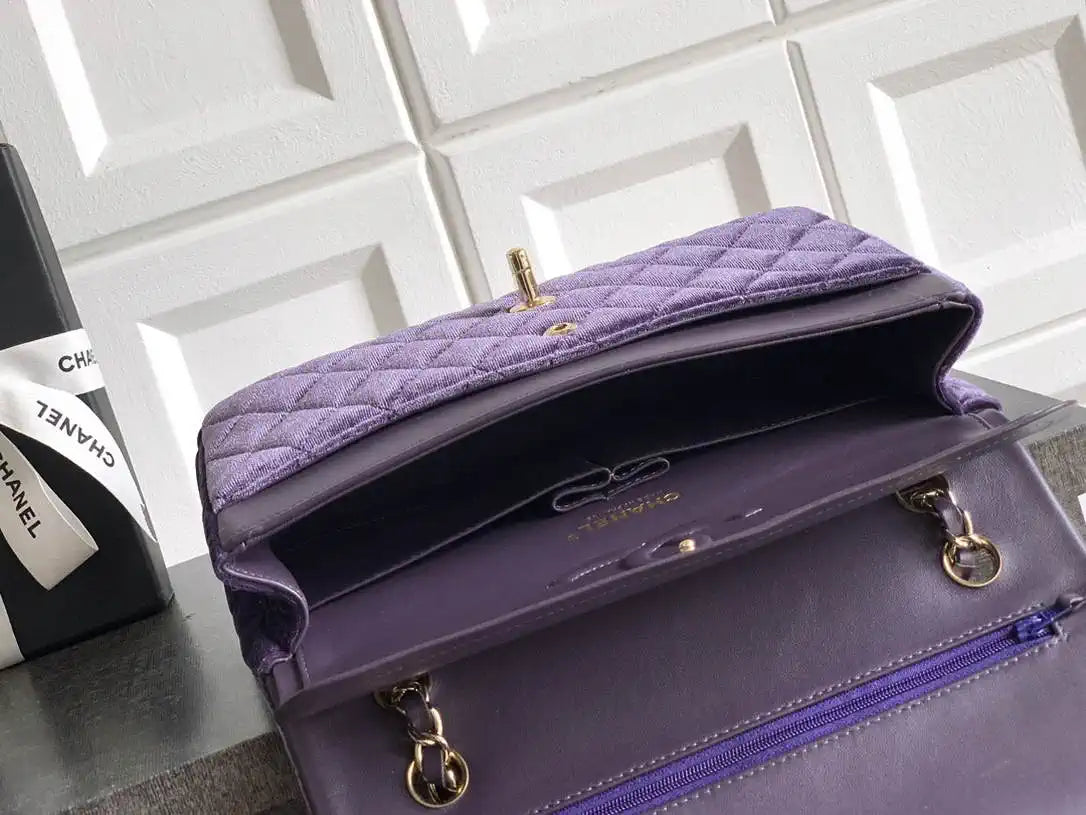 Chanel A01112 Flap Classic 11.12 Handbag Velvet diamond pattern Purple
