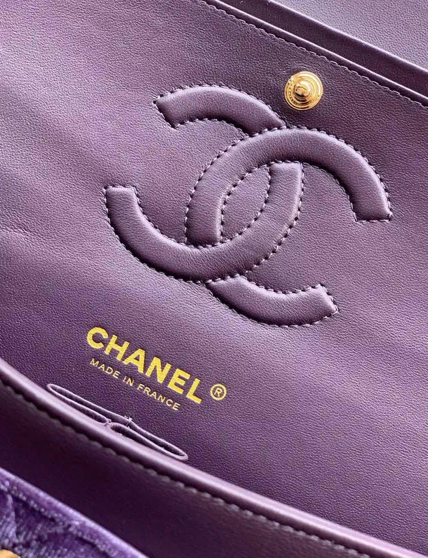 Chanel A01112 Flap Classic 11.12 Handbag Velvet diamond pattern Purple