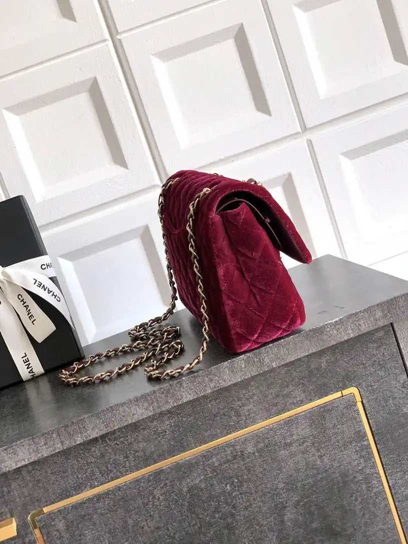 Chanel A01112 Flap Classic 11.12 Handbag Velvet diamond pattern Wine Red