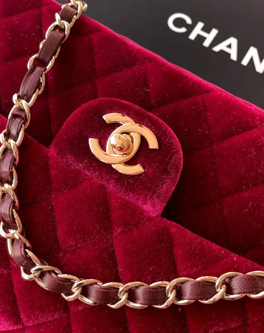 Chanel A01112 Flap Classic 11.12 Handbag Velvet diamond pattern Wine Red
