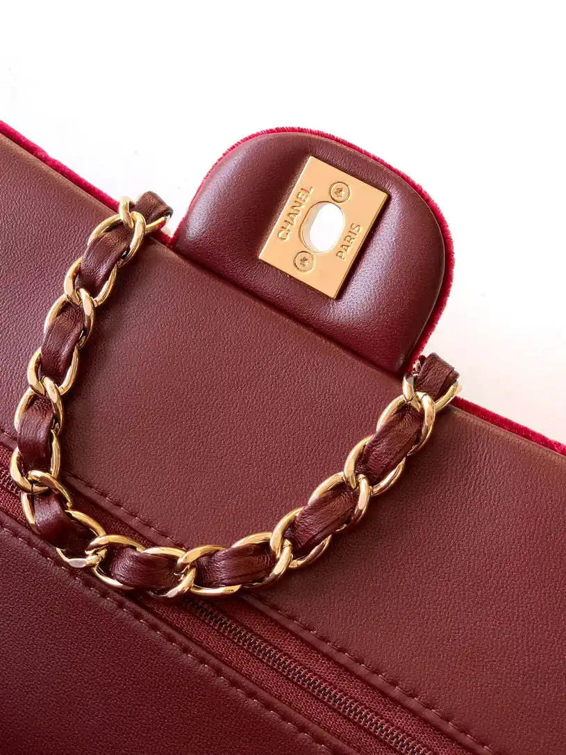 Chanel A01112 Flap Classic 11.12 Handbag Velvet diamond pattern Wine Red