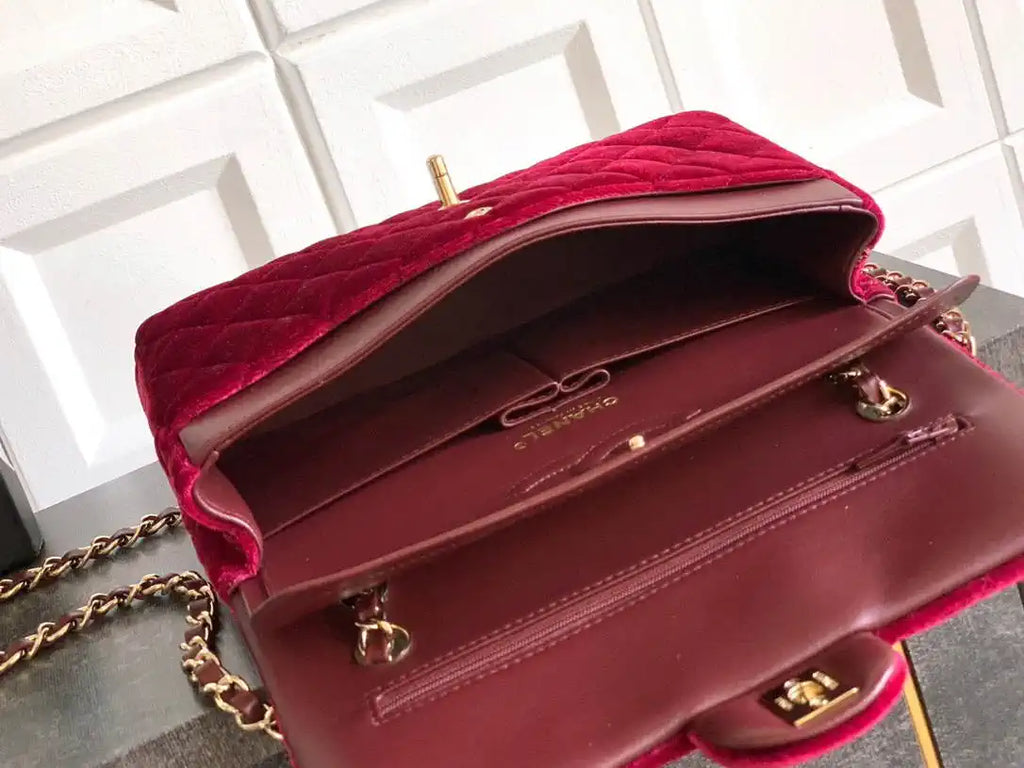 Chanel A01112 Flap Classic 11.12 Handbag Velvet diamond pattern Wine Red