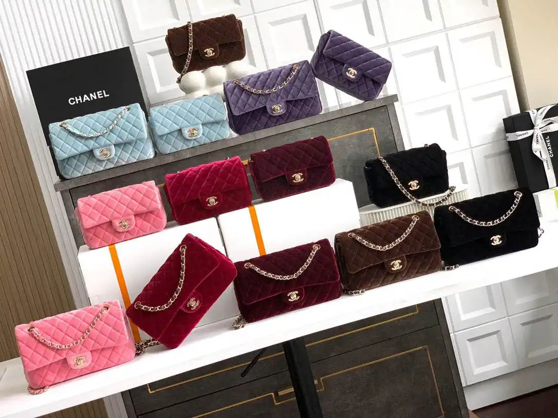 Chanel A01112 Flap Classic 11.12 Handbag Velvet diamond pattern Dark Brown