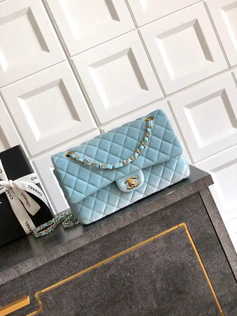 Chanel A01112 Flap Classic 11.12 Handbag Velvet diamond pattern Blue