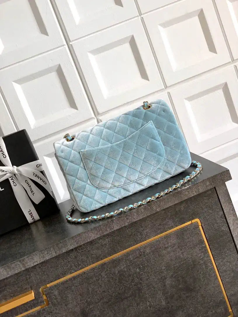 Chanel A01112 Flap Classic 11.12 Handbag Velvet diamond pattern Blue