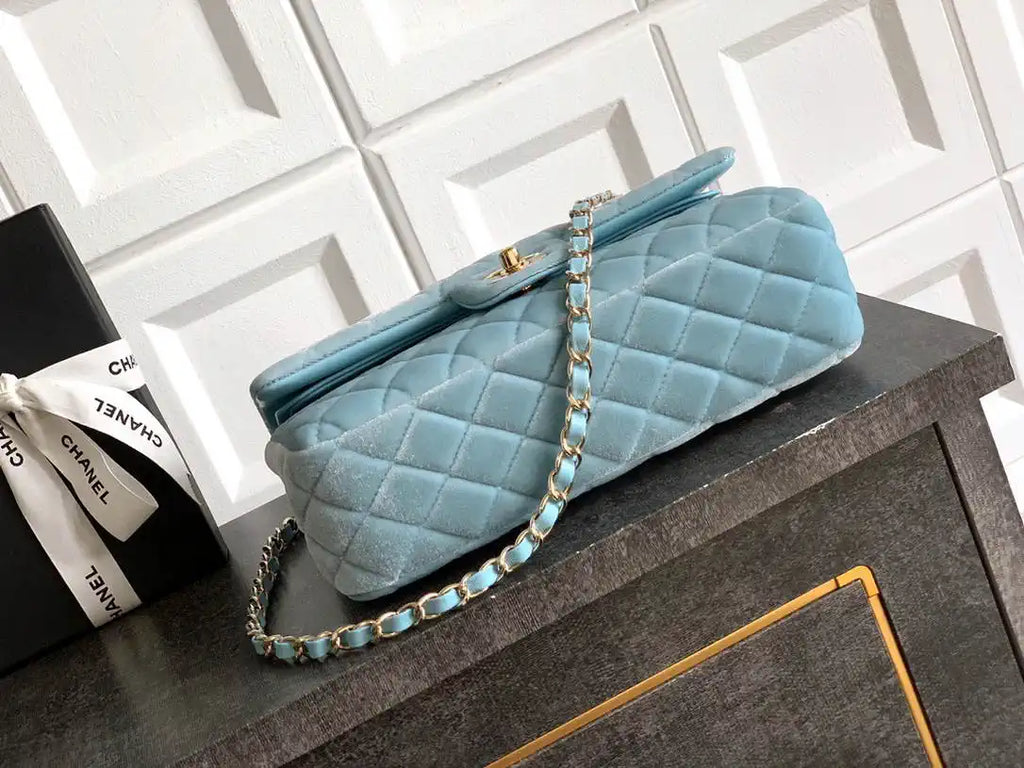 Chanel A01112 Flap Classic 11.12 Handbag Velvet diamond pattern Blue