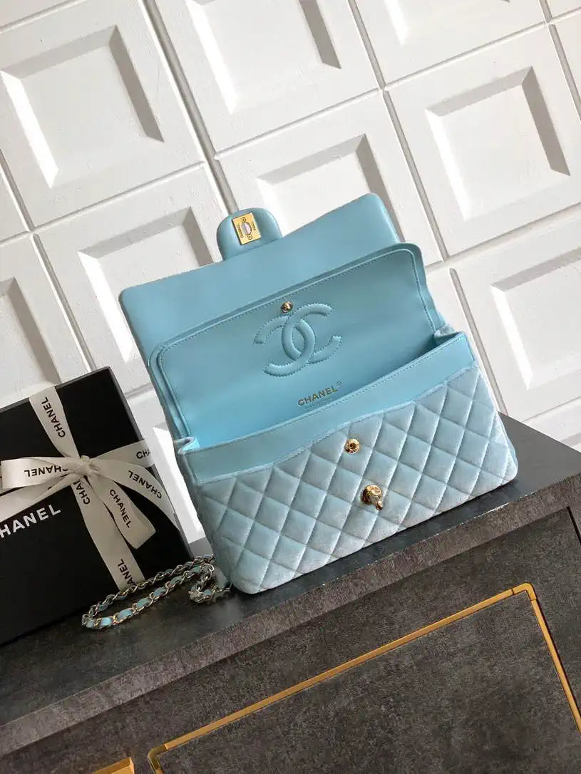 Chanel A01112 Flap Classic 11.12 Handbag Velvet diamond pattern Blue