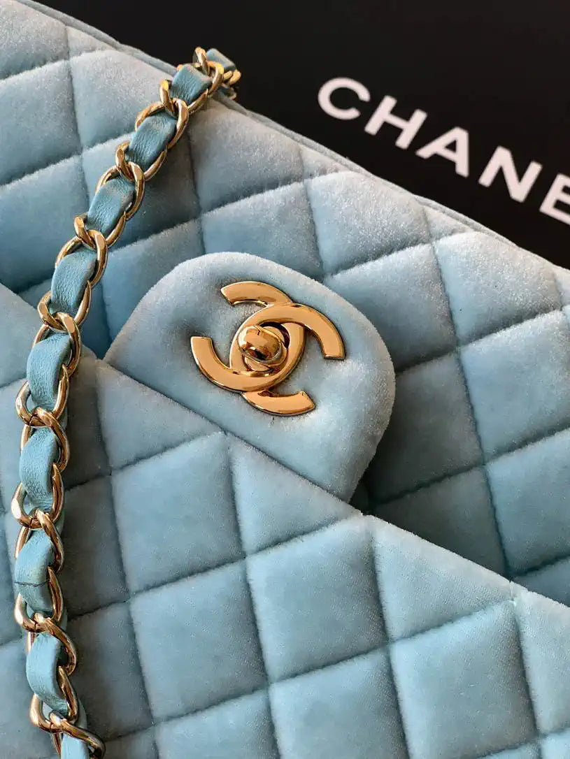 Chanel A01112 Flap Classic 11.12 Handbag Velvet diamond pattern Blue